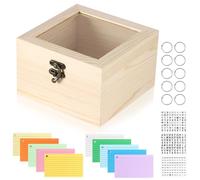 500Pcs Cards Index Card Box Set, 10 Colors Wooden Index Card Holder, Includes 6 Stickers Revision Flash Cards Storage Box with Loose-Leaf Ring, Kraft Paper Cover for Writing with Various Pens