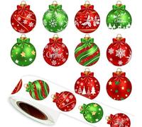 500pcs Christmas Ornament Sticker Xmas Ball Paper Decals 10 Designs Winter Self-Adhesive Decoration Stickers for Envelopes Seal Scrapbook Gift DIY Supplies, 1.2in