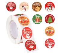 500pcs Christmas Stickers for Cards, Round Merry Christmas Envelope Tag Seals Stickers 8 Designs Self Adhesive Xmas Circle Stickers Label Roll for Cards Gift Envelopes Boxes Decoration (Style 2)