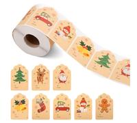 500pcs Christmas Tags Stickers, Paper Xmas Self-Adhesive Label Stickers in 8 Patterns Snowman Christmas Trees Reindeer Vintage Christmas Sticky Name Tags for Gifts Present Wrapping Decorations