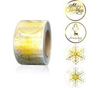 500Pcs Clear Christmas Stickers Roll Gold Snowflake Stickers Xmas Winter Holiday Round Adhesive Label Stickers Decal for Xmas Envelopes Invitations Seals Cards Gifts Decor 1in/2.5cm (Gold 4 Designs)