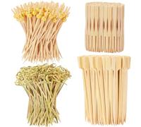 500PCS Cocktail Picks Kit, 4 Styles Fancy Toothpicks for Appetizers, 3 Sizes Long Bamboo Skewers, Decorative Wooden Cocktail Sticks for Party Supplies Food Drinks Fruit Charcuterie Boards Accessories