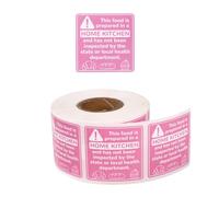 500pcs Cottage Food Law Labels, 3.81x3.81cm/1.5x1.5in Square Thermal Printed Adhesive Food Packaging Stickers for Homemade Bakery Compliance (Pink)