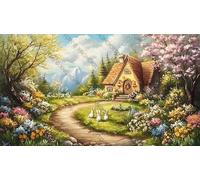 500pcs Cottage with Two White Rabbits in The Garden Puzzles for Adults, Impossible Hard Difficult Challenging Jigsaw