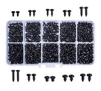 500Pcs Cross Head Self Tapping Screws Black Small Screw Carbon Steel Screws 9 Sizes Multi Use Round Head Self Tapping Screw Assortment Kit Fasteners with Clear Box for Plastic Wood Soft Metal