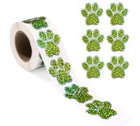 500pcs Dog Paw Print Stickers, 1.5in/38mm Holographic Dot Self-Adhesive Puppy Paw Prints Decals Sticky Stamp for Envelope Seals Mailing Office Room Party Decoration(Light Green)