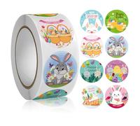 500pcs Easter Stickers, 8 Styles of Lovely Easter Stickers, Round and Waterproof Easter Decorations, Ideal for Easter Eggs, Cards, Scrapbooks, Envelopes, Gifts, Party Accessories