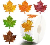 500Pcs Fall Maple Leaf Stickers,5 Colors Maple Leaf Decals Holographic Self Adhesive Label Stickers Roll for Autumn Thanksgiving Party Cards Seal Envelopes Supplies