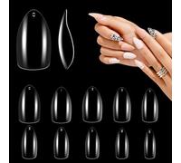 500pcs False Fake Nail Tips Short Almond for Acrylic Gel, LEA-SHALL Clear Small Stiletto Nail French Transparent Artificial Full Cover Nails Press On Nail Extension Kit Set Pointed 10 Sizes