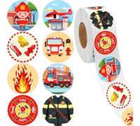 500Pcs Fire Truck Stickers Firefighter Labels Roll Stickers Fire Fighting Party Favors Waterproof Vinyl Stickers for Kids, Adults Water Bottle Laptop Guitar Phone Scrapbook Card Envelope Décor