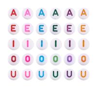 500pcs Flat Round Vowel Letter Beads Initial A E I O U Colorful Acrylic Beads 7x4mm Mini Pony Alphabet Loose Beads for Name ID Bracelets Friendship Keychain Jewelry Making (Mixed Color)
