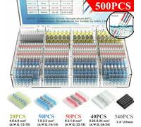 500PCS for Heat Shrink Butt Connectors Solder Seal Terminals Assorted | Waterproof sealed joints, for molten solder core, high pull-out strength, 26-10 AWG range, color-coded ID