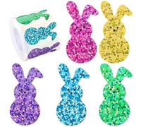 500Pcs Glitter Easter Bunny Stickers - Vibrant Rainbow Coloured Sparkly Rabbit Decals for Kids’ Crafts, Easter Egg Decorations, Party Favours & Scrapbooking - Self-Adhesive, Reusable & Festive Spring