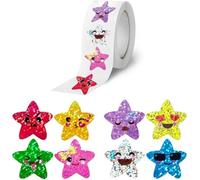 500pcs Glitter Smiling Star Stickers, 1 Inch Sparkly Star Stickers for Children, Shiny Smiling Face Sticker Roll for Reward Awards, Students Teachers Classroom, Homework, Crafts Supplies (2)