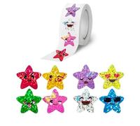 500pcs Glitter Smiling Star Stickers, 1 Inch Sparkly Star Stickers for Children, Shiny Smiling Face Sticker Roll for Reward Awards, Students Teachers Classroom, Homework, Crafts Supplies