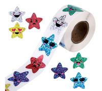 500pcs Glitter Smiling Star Stickers, 1 Inch Sparkly Sticker Roll, Shiny Foil Incentive Stickers for Classroom Children Rewards, Homework, Students, Kids, School Teachers, Crafts Supplies