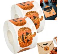500PCS Hall/oween Pumpkin Stickers Roll,Glitter Waterproof Self-Adhesive Decal for Scrapbooking,Orange Pumpkin Face Stickers for Hall/oween Decorations,Party Favors & Autumn Crafts,Exquisite,Shiny