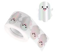 500pcs Halloween Ghost Stickers Roll, Holographic Sparkly Adhesive Decal Cute Ghost Stickers for Envelope Journal Halloween Party Decor