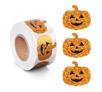 500pcs Halloween Pumpkin Stickers Roll, Glitter Orange Sparkly Waterproof Self-Adhesive Decal Stickers for Kids Crafts Scrapbook Envelope Seals Gift Bag Party Favor Decor