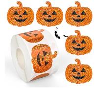 500pcs Halloween Pumpkin Stickers Roll, Halloween Crafts for Kids, Classic Pumpkin Face Stickers, Glitter Orange Sparkly Self-Adhesive Decal for Crafts Scrapbook Envelope Seals Party Favor Decor