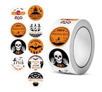 500Pcs Halloween Sealing Sticker Pumpkin Bat Skull Ghost, Halloween Sticker for Kids, Self-Adhesive Halloween Decoration Stickers for Scrapbook Envelope, Round Gift Label Stickers (Halloween A)