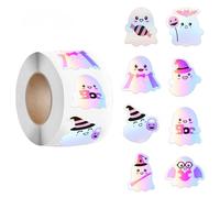 500pcs Halloween Stickers - 5 Spooky Designs (, Witch, Mummy, Vampire, Bat) with Vibrant Rainbow Colors & Iridescent Sheen - Durable Paper Adhesive Labels for Gift Wrapping, Party Decor, Scrapbooking