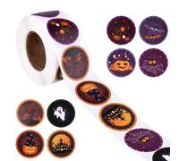 500pcs Halloween Stickers for Kids, 0.98 Inch Cute Round Halloween Stickers Roll 8 Designs Pumpkin Ghost Bat Halloween Craft Stickers for Scrapbooking Envelopes Party Favors