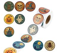 500pcs Halloween Stickers for Kids, 1.5in Round Sticker with Assorted Designs Pumpkins Spiders Skull Ghosts Witch Hat& More for Treat Bags Decals Party Favors Decorations Crafts & Halloween Decor