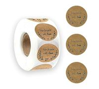 500Pcs Handmade with Love Stickers, Kraft Paper heart Stickers Made with Love Labels for Baking Gift Bag Envelopes and Homemade Wedding Decor (Black)