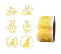500pcs Happy Easter Stickers Roll, Easter Bunny Stickers Transparent Gold Stamp Outline Sticker for Crafts Gift Tags Cards Making Envelope Seal Party Supplies (2.5cm/1inch)