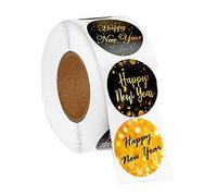 500pcs Happy New Year Stickers,Round Self Adhesive Seals Label,for Present Case Package Card Candy Bag Ornaments (A)