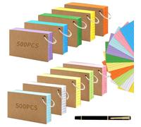 500Pcs Index Card Box with Pen, 3 x 5 Inches Colored Flash Cards with 6 Rings, Colourful Index Cards with Double Side Lined (10Colours), Index Card Organizer for Studying, Learning, Memory