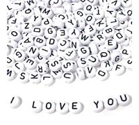 500Pcs Letter Beads Number Beads, 39 Styles White Round Alphabet Bead for Jewelry Making, Friendship Bracelet Kit, Black and White for Creative Projects(4x7mm)