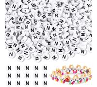 500Pcs Letter N Beads Acrylic Round Letter Beads for Bracelet Making Kit, Alphabet Beads Friendship Bracelet Letter Beads 7mm Spacer Beads for Necklace Earring Jewellery Making