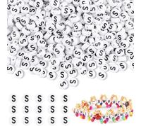 500Pcs Letter S Beads Acrylic Round Letter Beads for Bracelet Making Kit, Alphabet Beads Friendship Bracelet Letter Beads 7mm Spacer Beads for Necklace Earring Jewellery Making