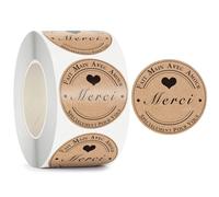 500pcs Merci Stickers,2.5cm/1inch Kraft Paper Round Merci Stickers Self-Adhesive Round Stick-ers for Baking Christmas Wedding Birthday Party Bags Packaging Gift Cards Small Paper Sticker