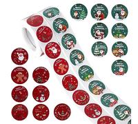 500Pcs Merry Christmas Label Stickers Round Christmas Self-Adhesive Stickers Decorative Sealing Stickers Gift Stickers Roll with Reindeer Santa for Gift Bags Envelope Party Decoration