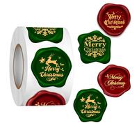 500pcs Merry Christmas Stamp Stickers Roll 1.5 inch Round Christmas Wax Seal Stickers Red Green Gold Foil Xmas Sticker with 4 Vintage Designs for Gift Wrapping Envelope Sealing Scrapbooking DIY Crafts