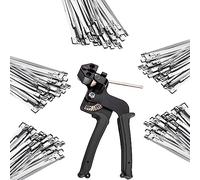 500PCS Metal Tie Wrap Gun Kit, Stainless Steel Cable Tie Gun Adjustable Tensioning Cutter Cable Tool with 500pcs 304 Self-Locking Stainless Steel Cable Ties of Sizes 4.6x300mm