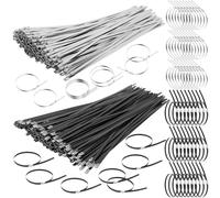 500PCS Metal Zip Ties, Silver Black 12 Inch Quickly Bundling Outdoor Wires and Pipes Stainless Steel Zip Ties, Heavy Steel Cable Tie Tool Set for Vehicles Farms Plants Fences Pipe Bundling