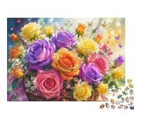 500pcs Mini Puzzle for Family Flowers Basket Butterflies Challenging | 52x38cm Cardboard Home Decor Durable Structure Birthday Gift Stress Relief