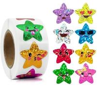 500Pcs Multicolor Smiling Stickers for School Reward Decor Crafts Supplie Teaching Materials, 8 Colors 1 Inch Small Star Stickers Roll Self Adhesive Glitter Sparkly Foil Star Holographic Art Stickers