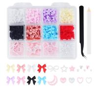 500pcs Nail Art Charms, Nail Gems for Nail Art Multiple Shapes, Colorful Bow Nail Charms 3D Rhinestones for Nails with Pickup Tool, Nail Charms DIY Accessories for Women and Girls