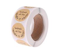 500pcs Natural Handmade with Love Kraft Paper Stickers Round Adhesive Labels Heart Stickers