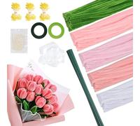 500pcs Pipe Cleaners for Craft Flowers, 30cm Long Flexible Pipe Cleaners for Tulip Bouquet, Chenille Stems DIY Arts, Pipecleaners Kit with Florist Tape for Creative Handmade DIY Decorations (Pink)