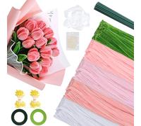 500pcs Pipe Cleaners for Craft Flowers, Soft Fuzzy Pipe Cleaners for Tulip Bouquet, 30cm Chenille Stems, with Flower Stamen, Florist Wire, Florist Tape, for DIY Bouquet Project Decoration