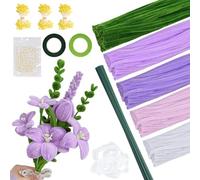 500pcs Pipe Cleaners for Craft, Pipe Cleaners for Lavender and Tulip Bouquets, 30cm Chenille Stems, Fuzzy Sticks for Flower DIY Craft Kit Gift Includes Florist Tape, Florist Wire and Ribbon (Purple)