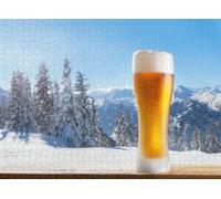 500pcs Puzzle for Adults Jigsaw Puzzles Hard Challenging Difficult Family Cool Large Cold Glass Beer a Wooden Table Against Winter Landscape Puzzles for Adults