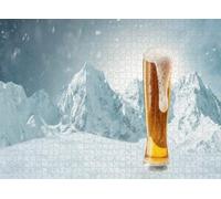 500pcs Puzzle for Adults Jigsaw Puzzles Hard Challenging Difficult Family Cool Large Winter Vacations Big Glass Light Cold Foamy Beer Over Snow Capped Puzzles for Adults