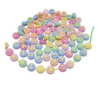 500pcs Random Acrylic Raised Letter Alphabet Beads Jelly Color Gold Hole Flat Round Disc Coin Pony Beads for DIY Necklace Bracelet Earrings 10x6mm
